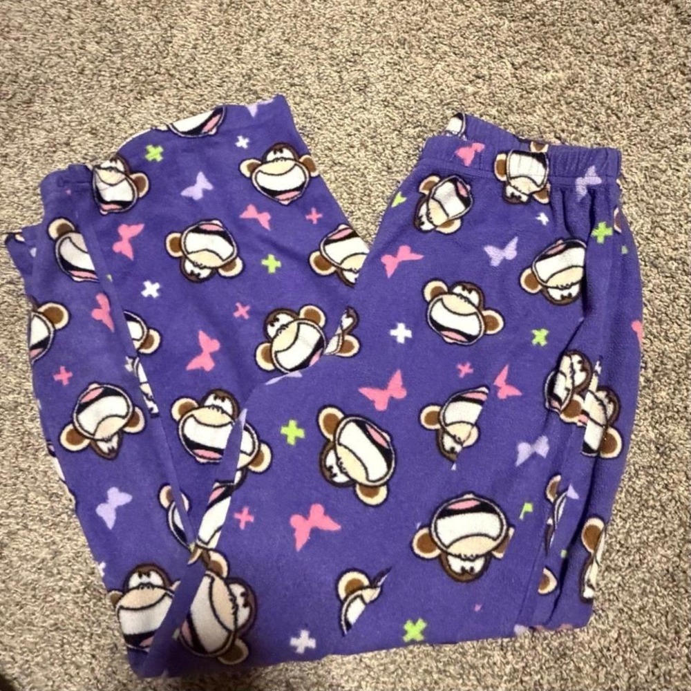 Bobby Jack Girls Fleece Pajama Pants Size 12 Purple‎ Monkey Print Lounge Sleep